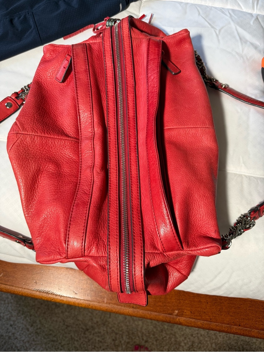 B Makowsky Red Pebbled Leather Hobo Shoulder Bag Silver Hardware Purse - Picture 16 of 16